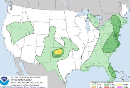 Los focos de clima severo en EE.UU. para este jueves 6 de junio