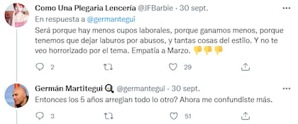 Los fuertes tuits que Martitegui intercambió con otros usuarios en las redes