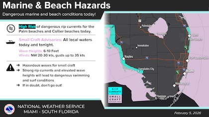 Los fuertes vientos crearán una situación peligrosa en la costa y mar adentro, desde el jueves a la tarde