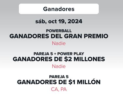 Los ganadores del sorteo de este sábado 19 de octubre.