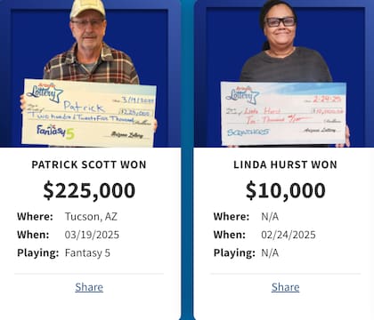 Los ganadores previos de la Lotería muestran sus premios. Foto: Arizona Lottery