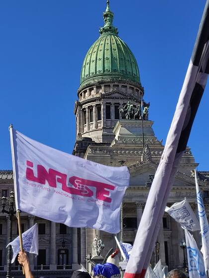 Los gremios de Apinta y ATE se manifestaron en las afueras del Congreso mientras se hacían las votaciones tanto en Diputados como en Senadores