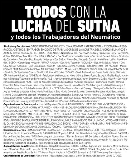 Los gremios y organizaciones que apoyan al Sindicato del Neumático en su conflicto con las tres empresas del sector