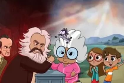 Los hermanos y la abuela en uno de los viajes en el tiempo.