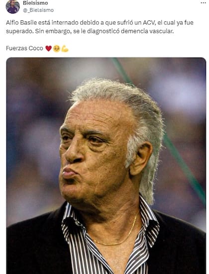 Los hinchas de Racing se manifestaron en las redes tras la noticia de la descompensación de Coco Basile