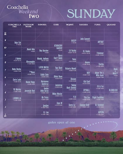 Los horarios de Coachella del domingo 21 de abril de 2024