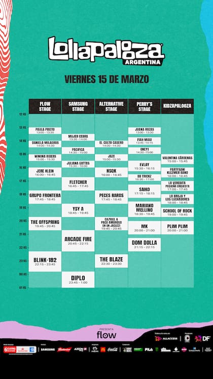 Los horarios del viernes 15 de marzo de Lollapalooza Argentina 2024