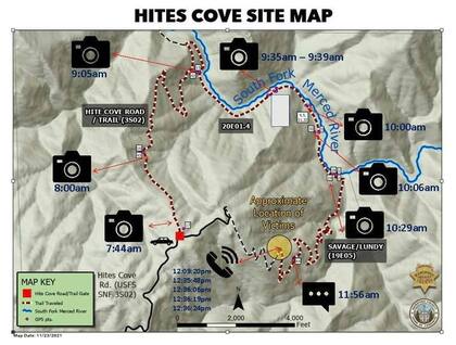 Los investigadores publicaron el mapa del recorrido de la familia (Foto: Facebook @mariposacountysheriff)