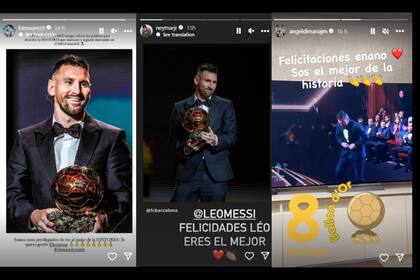 Los jugadores celebraron la premiación (Captura Instagram @luissuarez9 / @neymarjr / @angeldimariajm)