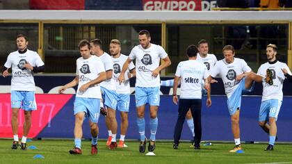 Los jugadores de Lazio y sus remeras con la foto de Ana Frank