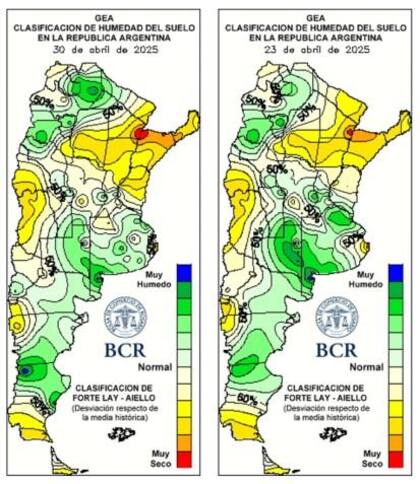 Los mapas muestran la disponibilidad de agua en la última semana