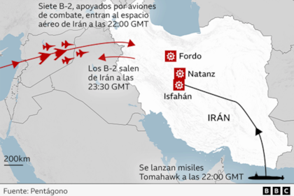 Los mapas y gráficos que muestran cómo fue "Martillo de Medianoche", la operación militar de EE.UU. contra Irán