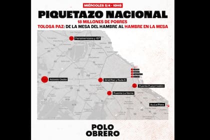 Los más de 100 cortes por parte de la Unidad Piquetera en el país