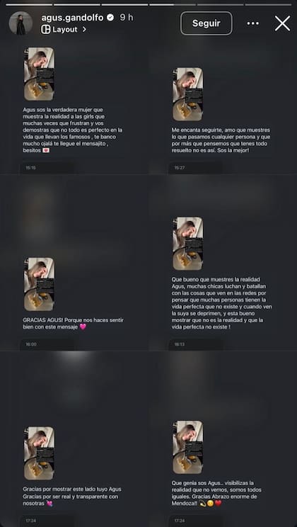 Los mensajes de apoyo que recibió la influencer (Foto: Instagram @agus.gandolfo)