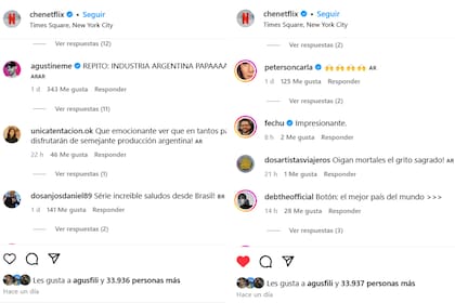 Los mensajes de apoyo tras la publicación del video de El Eternauta en Times Square (Foto: Captura Instagram @chenetflix)