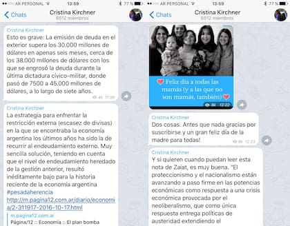 Los mensajes de Cristina Kirchner en Telegram