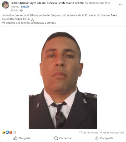 Los mensajes de despedida a Alejandro Núñez, el policía que murió durante una persecución a delincuentes en Avellaneda.