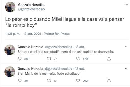 Los mensajes de Gonzalo Heredia durante el debate (Foto: Captura Twitter/@gonzaloherediao)