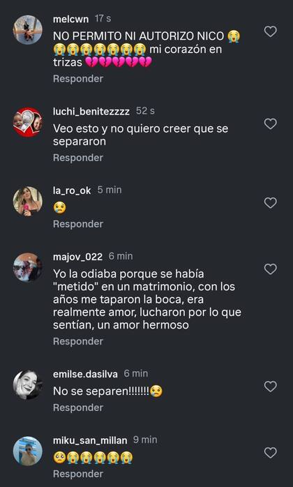 Los mensajes de los fanáticos de Nicolás Vázquez y Gimena Accardi al enterarse de su separación