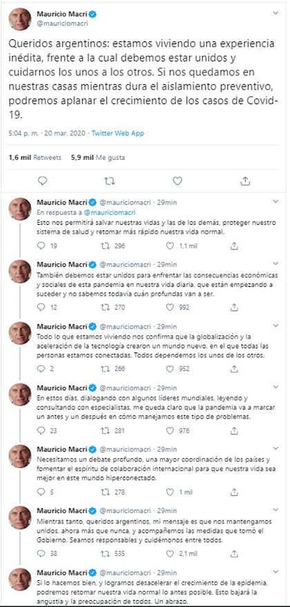 Los mensajes de Macri en Twitter.