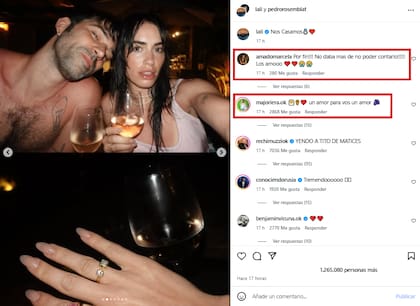 Los mensajes de Marcela Amado y María José Riera, las madres de Rosemblat y Espósito, luego de que se hiciera pública la noticia (Foto: Instagram @lali)