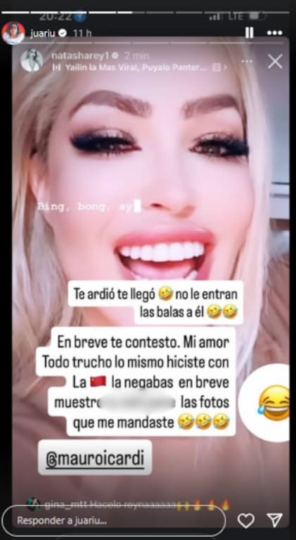 Los mensajes de Natasha Rey que desataron un escándalo con Mauro Icardi (Foto: Instagram @juariu / @natasharey1)