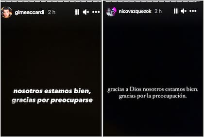 Los mensajes de Nico Vázquez y Gimena Accardi, después del derrumbe.