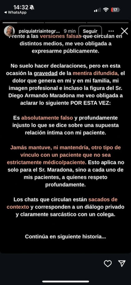 Los mensajes en IG de Cosachov