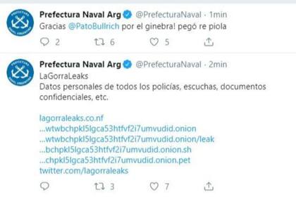 Los mensajes incluyeron un mensaje a Patricia Bullrich y un vínculo hacia fichas de miembros de fuerzas de seguridad