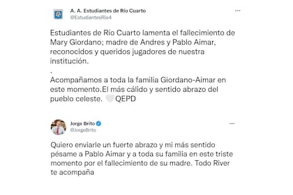 Los mensajes por el fallecimiento de la madre de Pablo Aimar