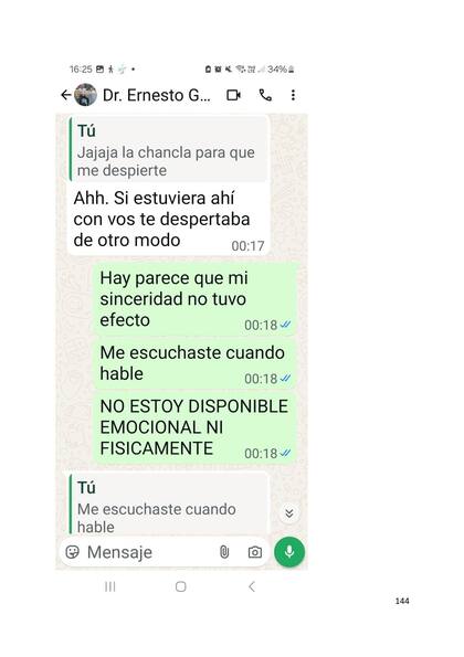 Los mensajes presentados como prueba datan del 20 de febrero al 11 de julio último