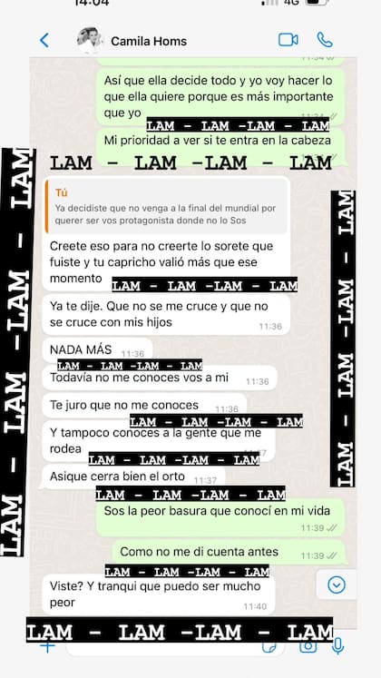 Los mensajes que Camila Homs le envió a Rodrigo De Paul