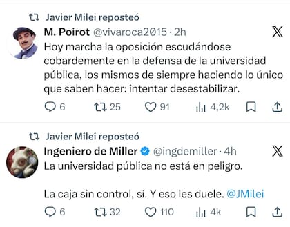 Los mensajes que compartió Milei sobre la cuarta marcha de las universidades
