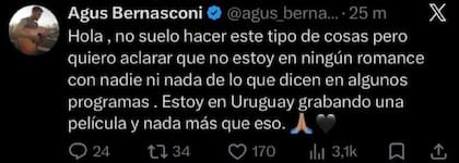 Los mensajes que publicó Agustín Bernasconi tras los rumores de roamnce con Wanda Nara (Foto: X)