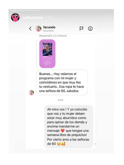 Los mensajes que Sofía Pachano recibe en su cuenta de Instagram