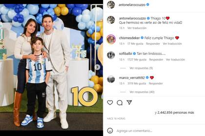 Los Messi festejaron los 10 años de Thiago con temática celeste y blanca (Foto Instagram @antonelaroccuzzo)