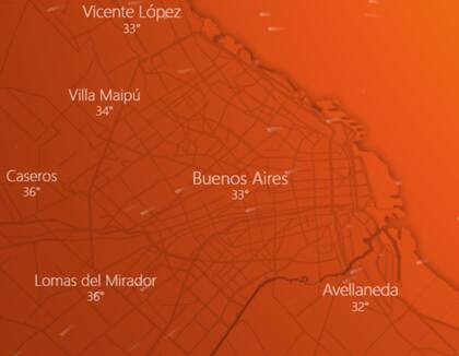 Los meteorólogos prevén otro día de temperaturas extremas en la Ciudad de Buenos Aires y su zona metropolitana (Fuente: Windy)