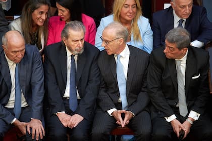 Los miembros de la Corte Suprema de Justicia, Lorenzetti, Maqueda, Rosenkrantz y Rosatti. El presidente, Javier Milei, inauguró el período de sesiones ordinarias del Congreso Nacional. 