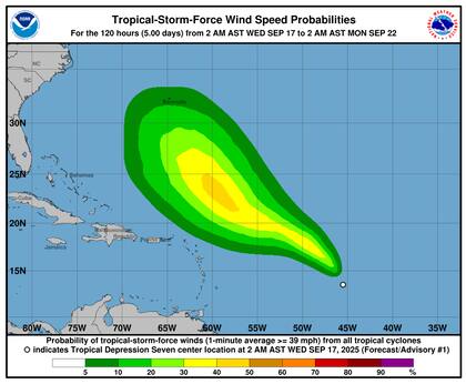 Los modelos de previsión muestran que hacia el fin de semana el sistema podría evolucionar a huracán categoría 1 en la escala de Saffir-Simpson