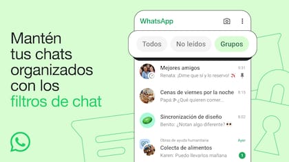 Los nuevos filtros para ver mensajes de grupos o no leídos que tiene WhatsApp en su aplicación