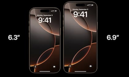 Los nuevos iPhone 16 Pro y Pro Max tienen pantallas más grandes, de 6,3 y 6,9 pulgadas