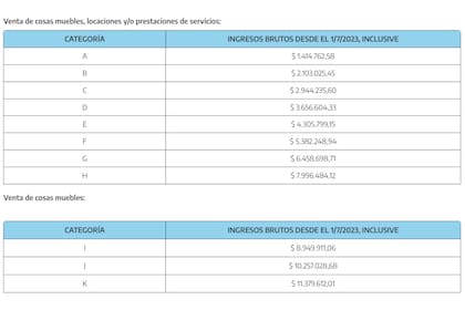 Los nuevos montos del monotributo 2023