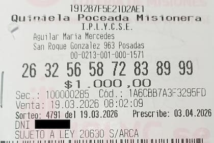 Los números de la suerte con los que el anador obtuvo más de $80.000.000 en el sorteo de la Quiniela Poceada Misionera