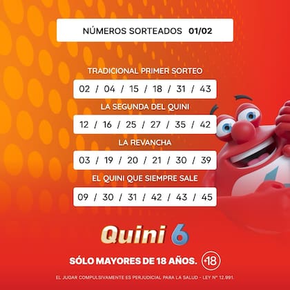 Los números de la suerte del Quini 6 este domingo 1° de febrero