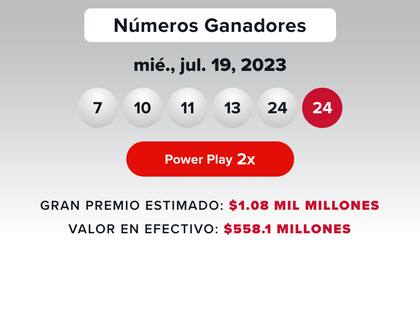 Los números de uno de los pozos históricos del Powerball del 19 de julio
