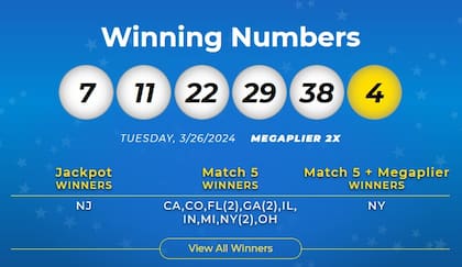 Los números ganadores de la lotería Mega Millions del martes 26 de marzo