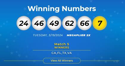 Los números ganadores de la lotería Mega Millions del martes 19 de marzo