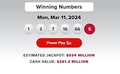 Los números ganadores de la lotería Powerball para el lunes 11 de marzo