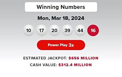 Los números ganadores de la lotería Powerball para el lunes 18 de marzo
