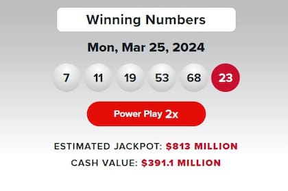 Los números ganadores de la lotería Powerball para el lunes 25 de marzo